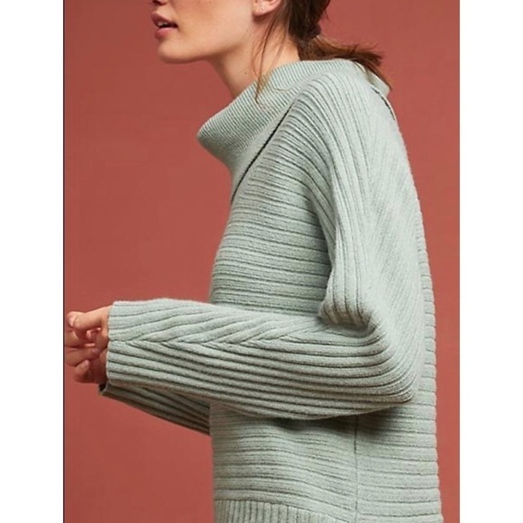 Anthropologie Moth Ribbed Turtleneck Knit Green Sweater - Picture 2 of 13